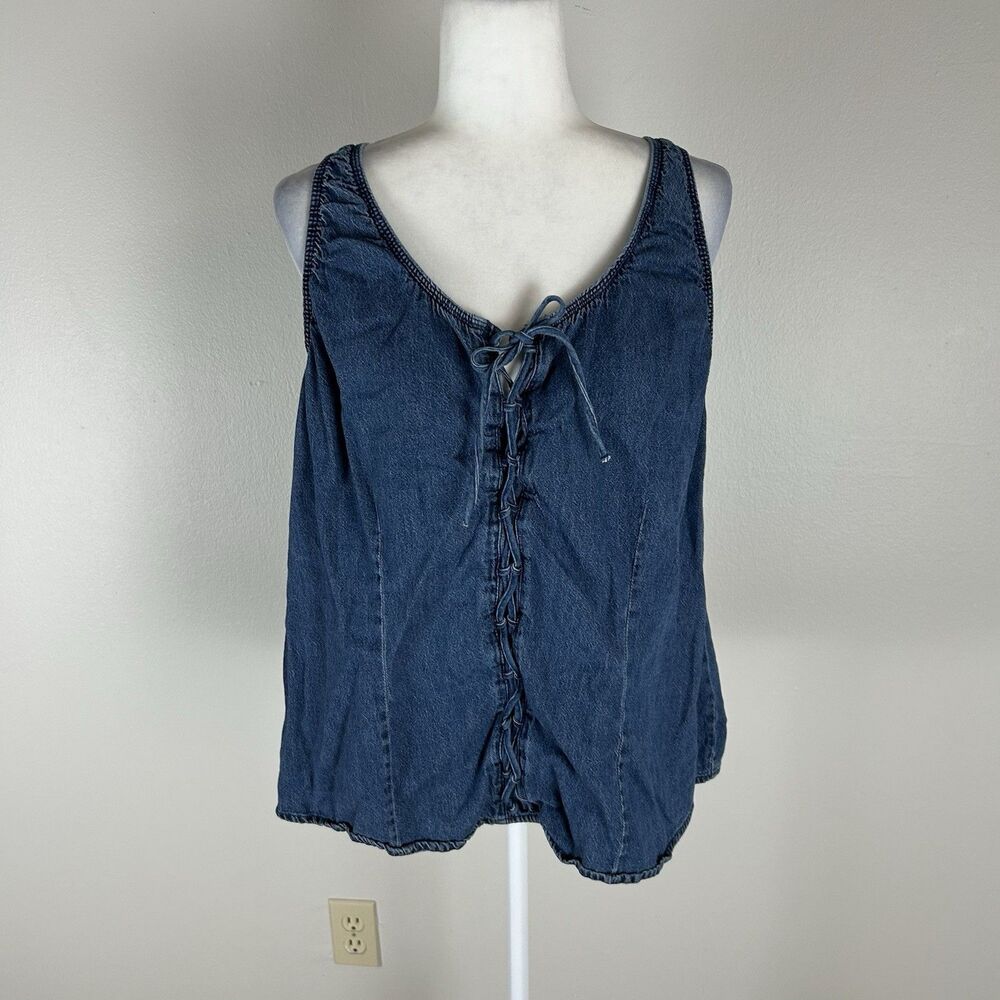 Zoey Denim Lace Up Top Blouse 3X Jean Western Country Boho Y2K 90s Cottagecore